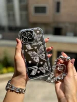 قاب پروانه آینه ای با آویز و محافظ لنز نگین دار (کدC1786) - Image 4