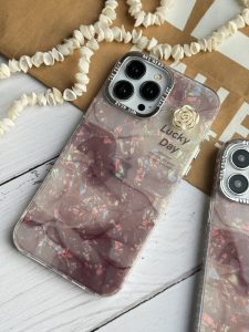 قاب موبایل آیفون ماربل زرشکی گل برجسته - Image 2