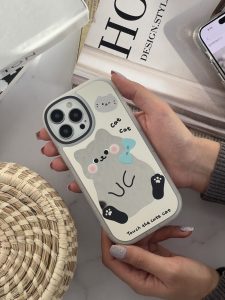 قاب موبایل آیفون کیوت کت گربه خجالتی آینه ای - Image 2
