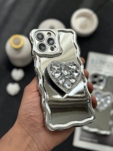 قاب موبایل آیفون قلب دایموند سیلور کرومی - Image 2