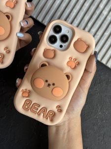 قاب موبایل آیفون پنجه خرس تدی قهوه ای ( Bear ) سیلیکونی استندشو - Image 3