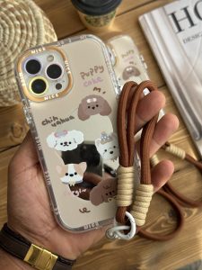 قاب موبایل آیفون سگ پاپی شکلاتی آیینه ای بند کوتاه - Image 2